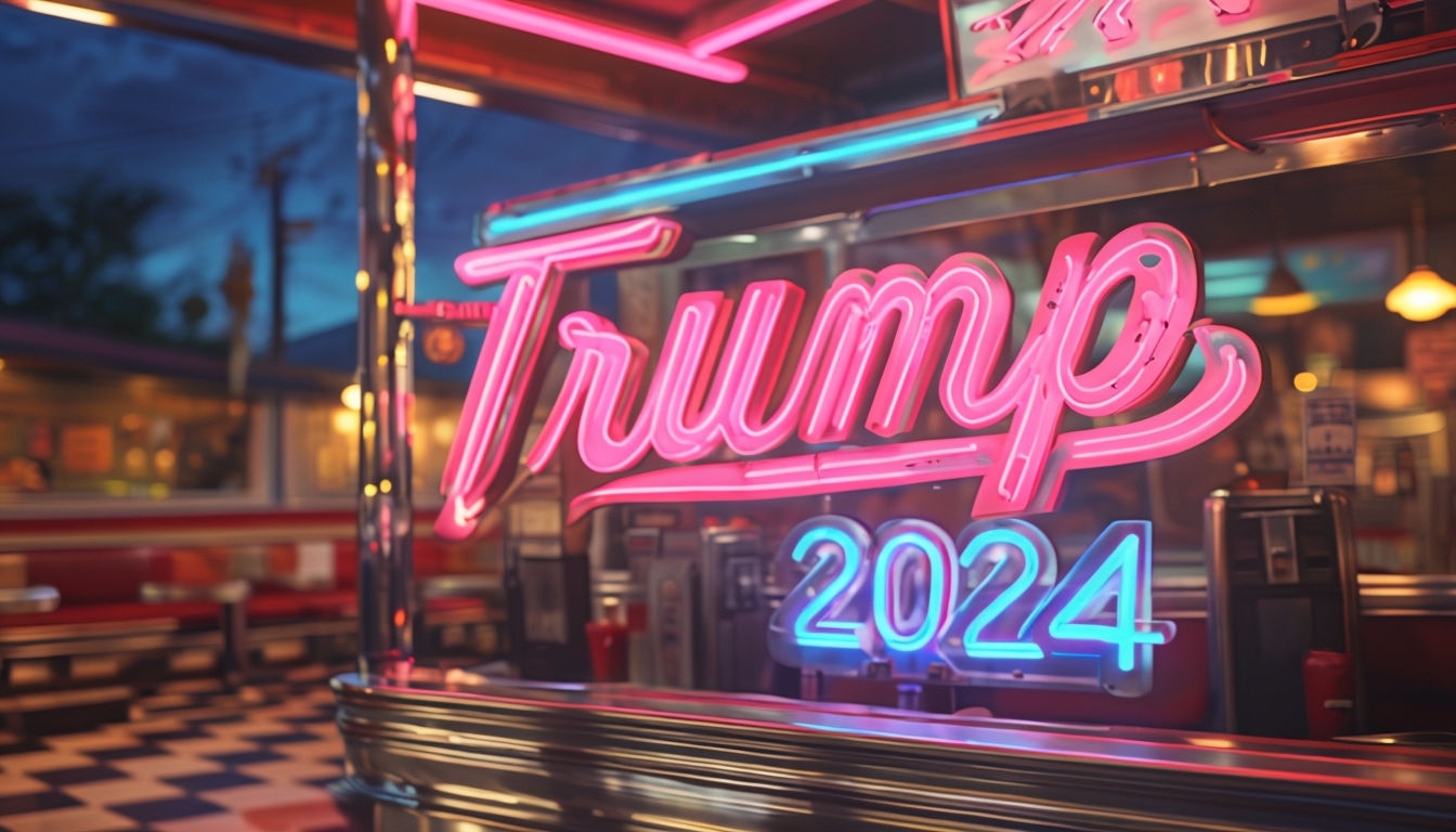 Vintage Americana Diner with Trump 2024 Neon Sign Virtual Background