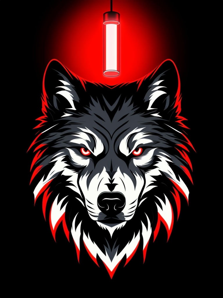 Striking Black and White Stylized Wolf Face T-Shirt