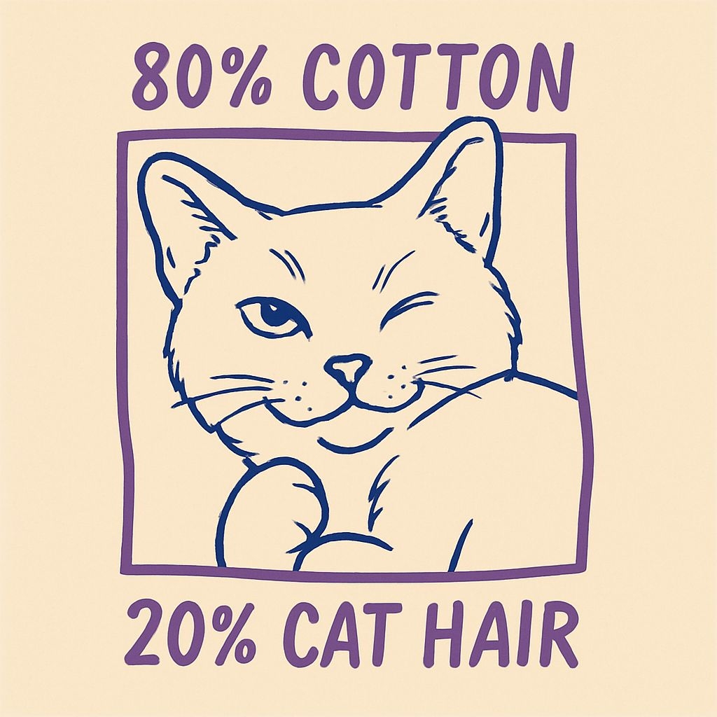 Playful Navy Blue Cat Face Illustration with Whimsical Text T-Shirt