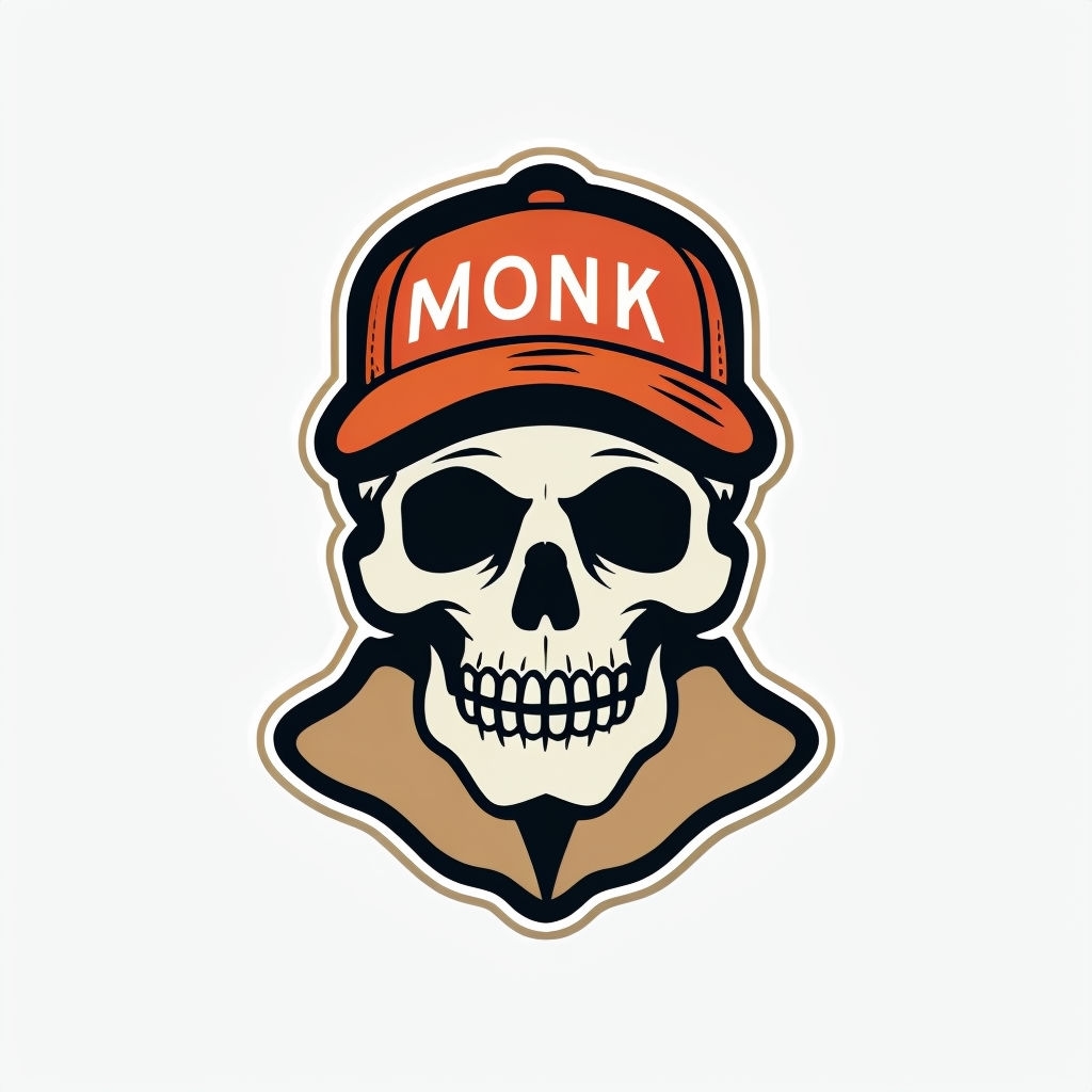 Stylized Skull with Orange Baseball Cap Graphic Sticker