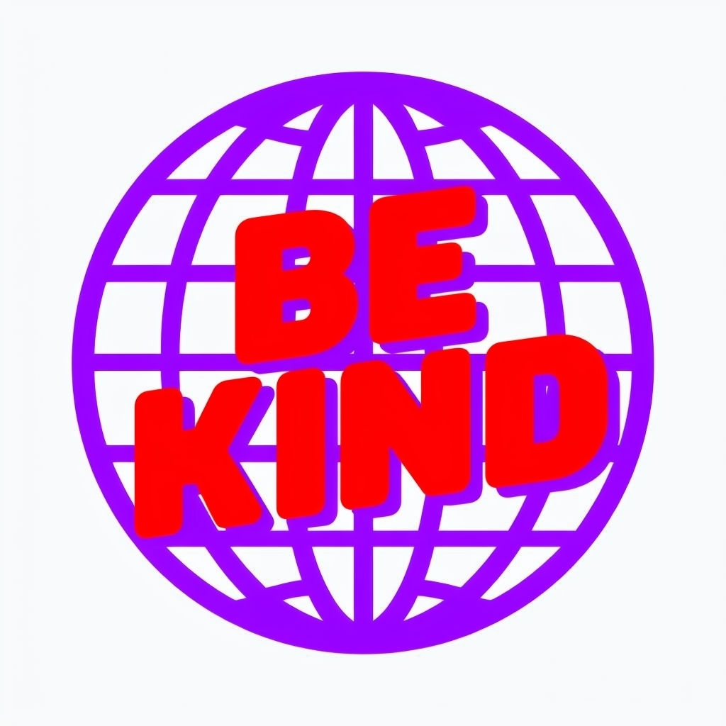 Bold Red 'BE KIND' Text with Globe Outline Sticker