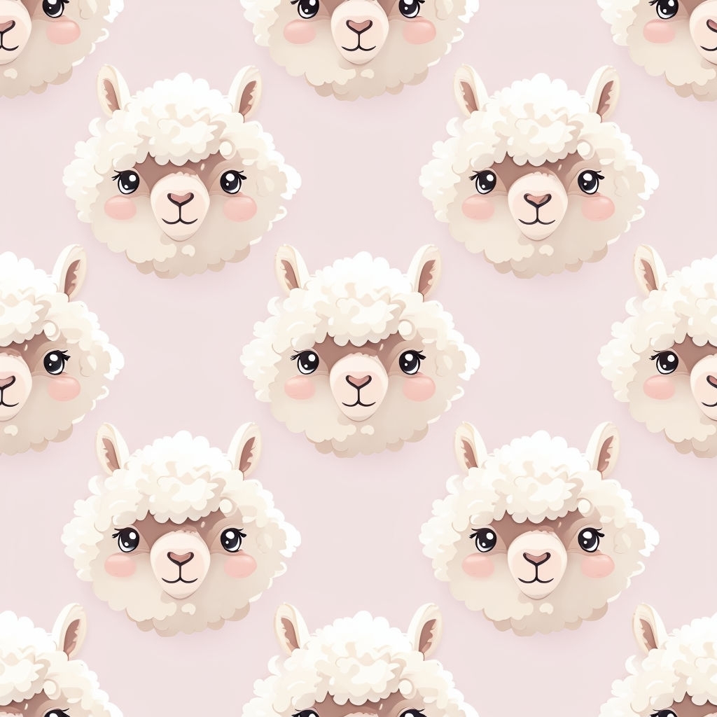 Cute Cartoon Alpaca Faces Seamless Pattern Design