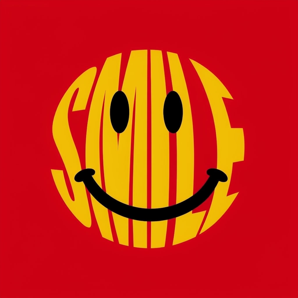 Bold Yellow SMILE Typography with Red Background T-Shirt