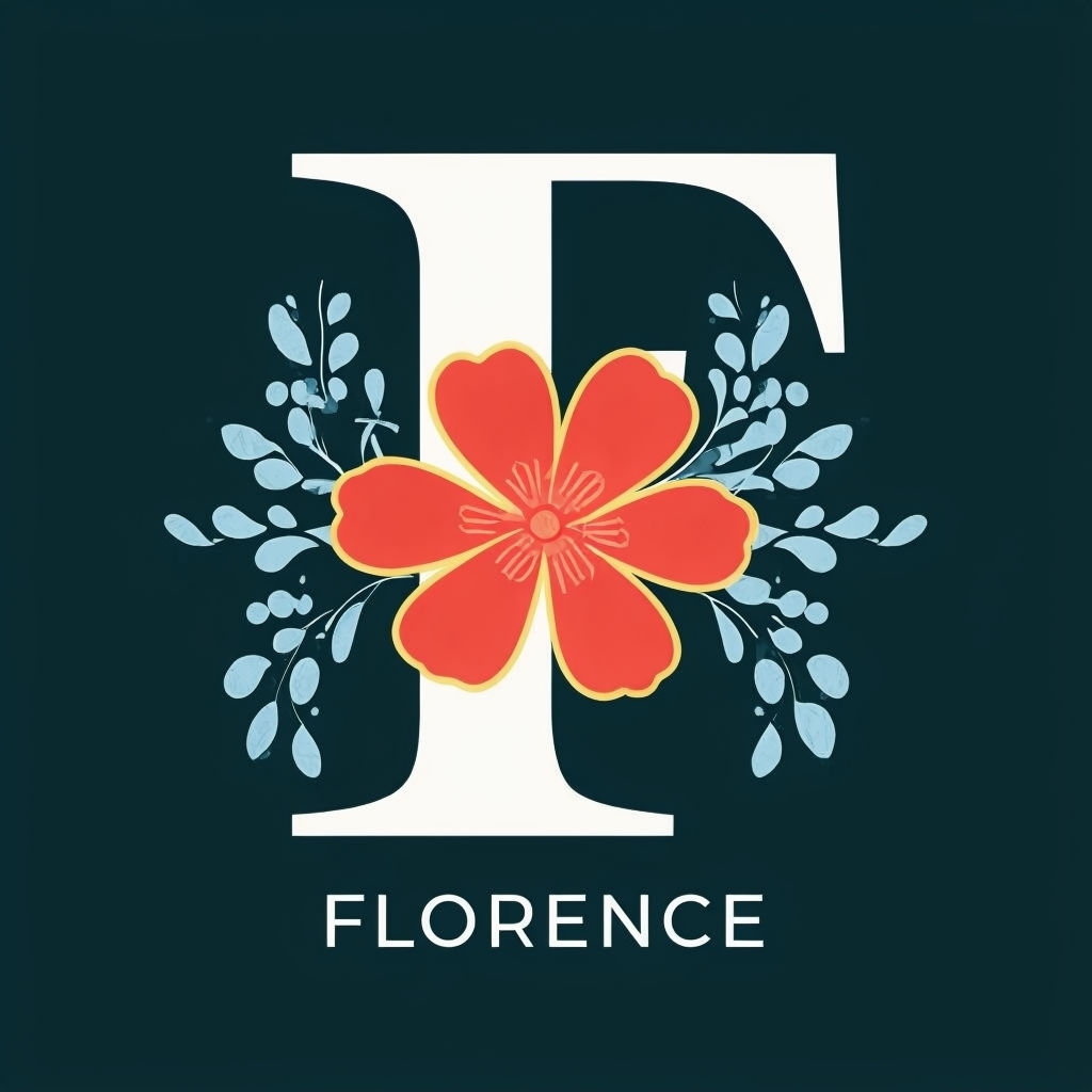 Floral Letter F Design with Elegant Typography for Florence Monogram