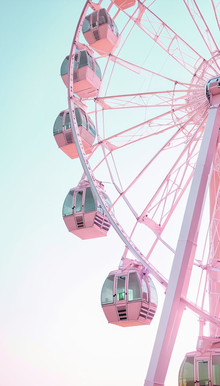 Whimsical Ferris Wheel Photograph with Pastel Cabins Social Media Post