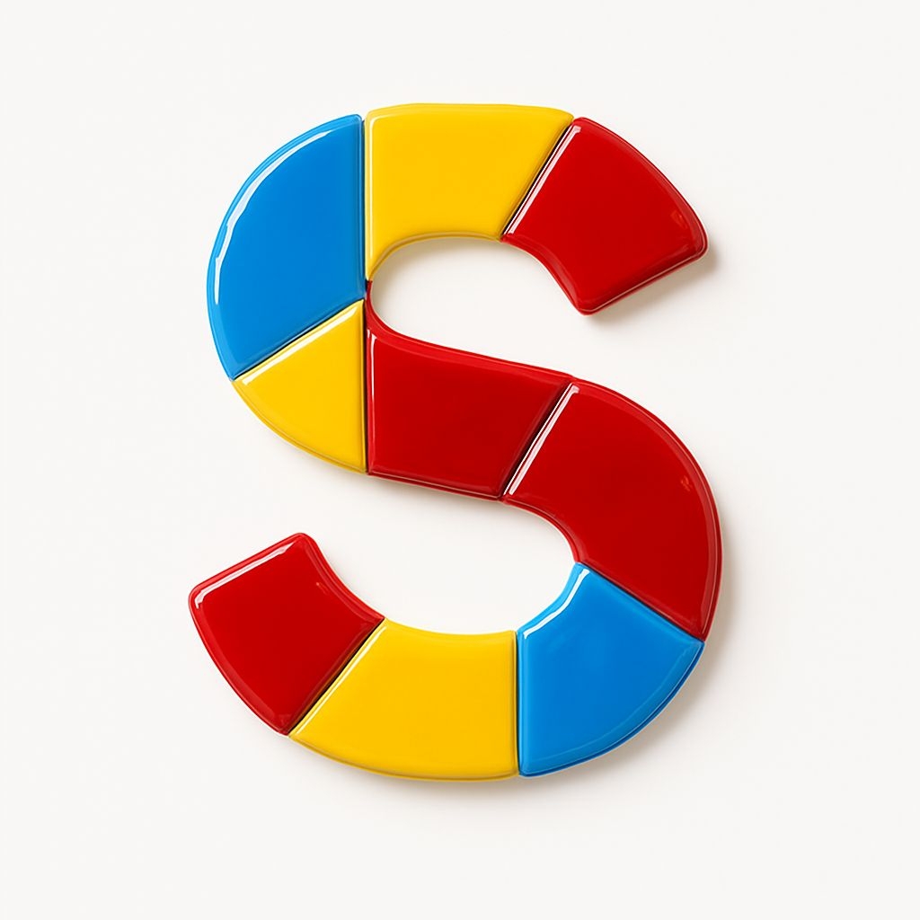 Vibrant 3D Colorful 'S' Letter Monogram Design Sticker