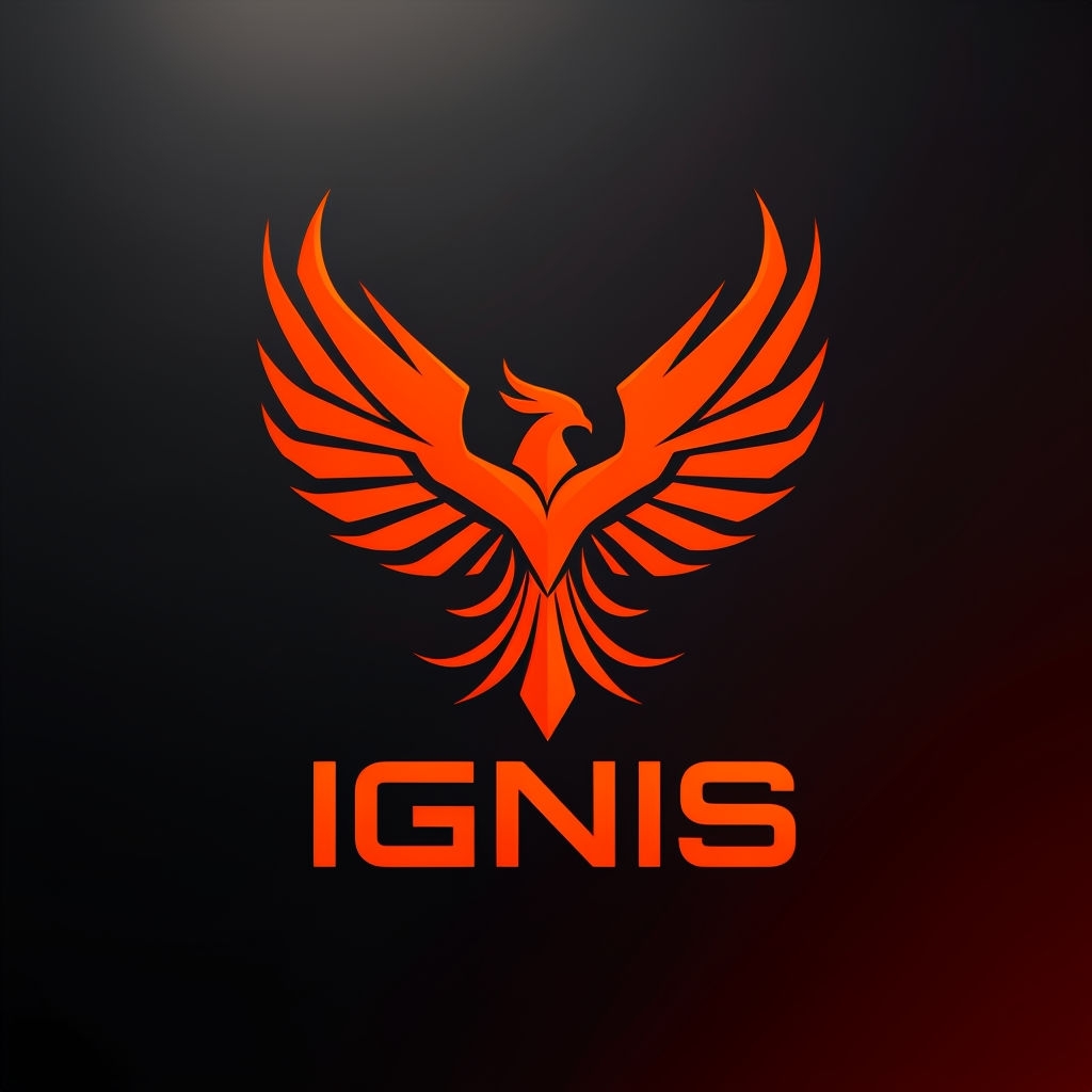 Futuristic Fiery Orange Phoenix IGNIS Logo Design