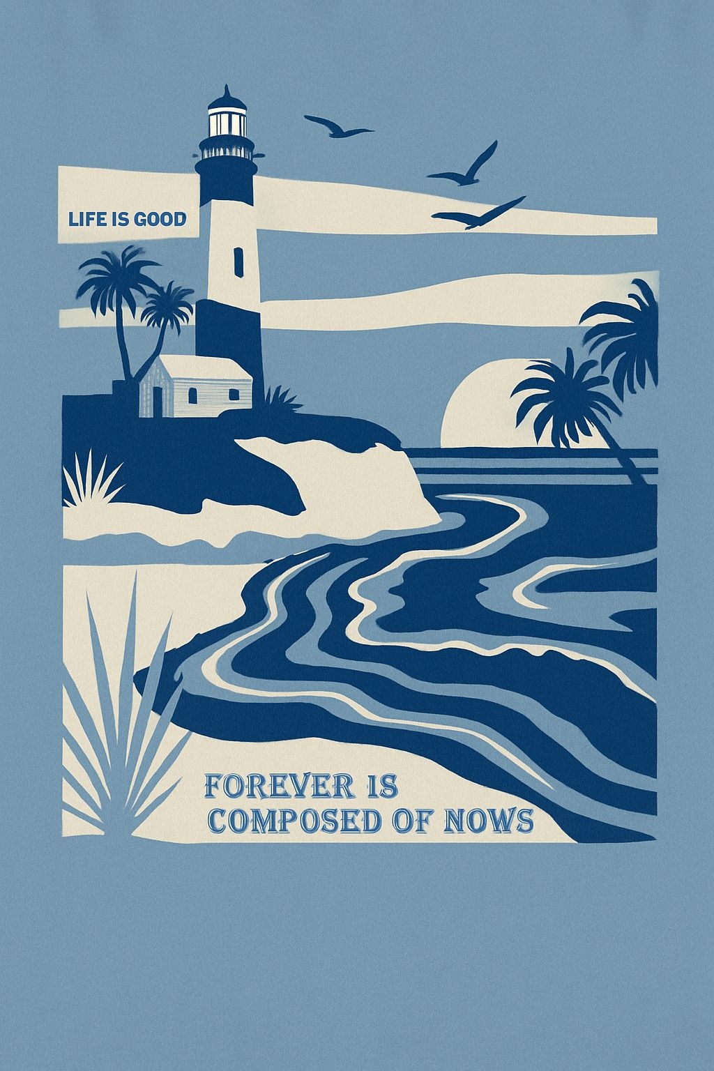 Tranquil Coastal Lighthouse Minimalist Design T-Shirt