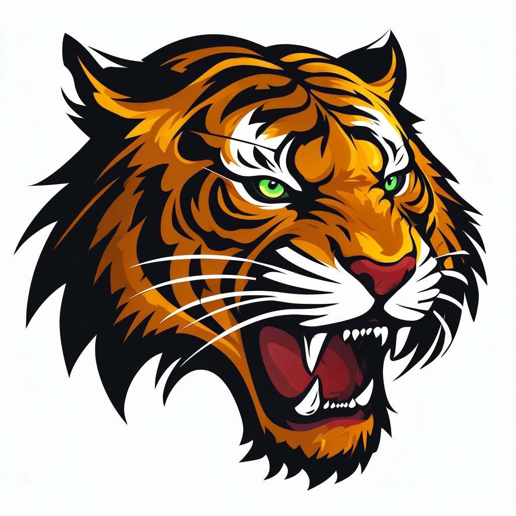 Fierce Roaring Tiger Head Illustration with Bold Colors Sticker