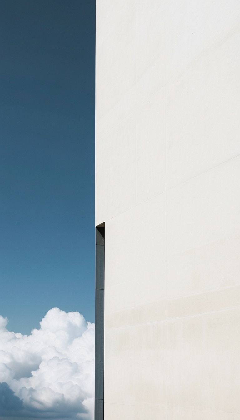Minimalist Ivory Wall with Blue Sky and Clouds Mobile Wallpaper