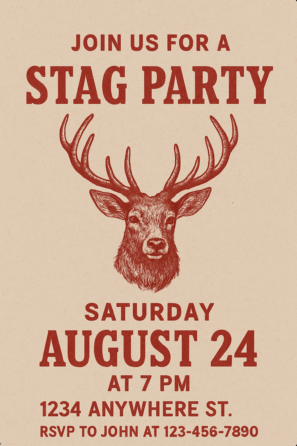 Vintage Stag Party Invitation with Deer Illustration Poster