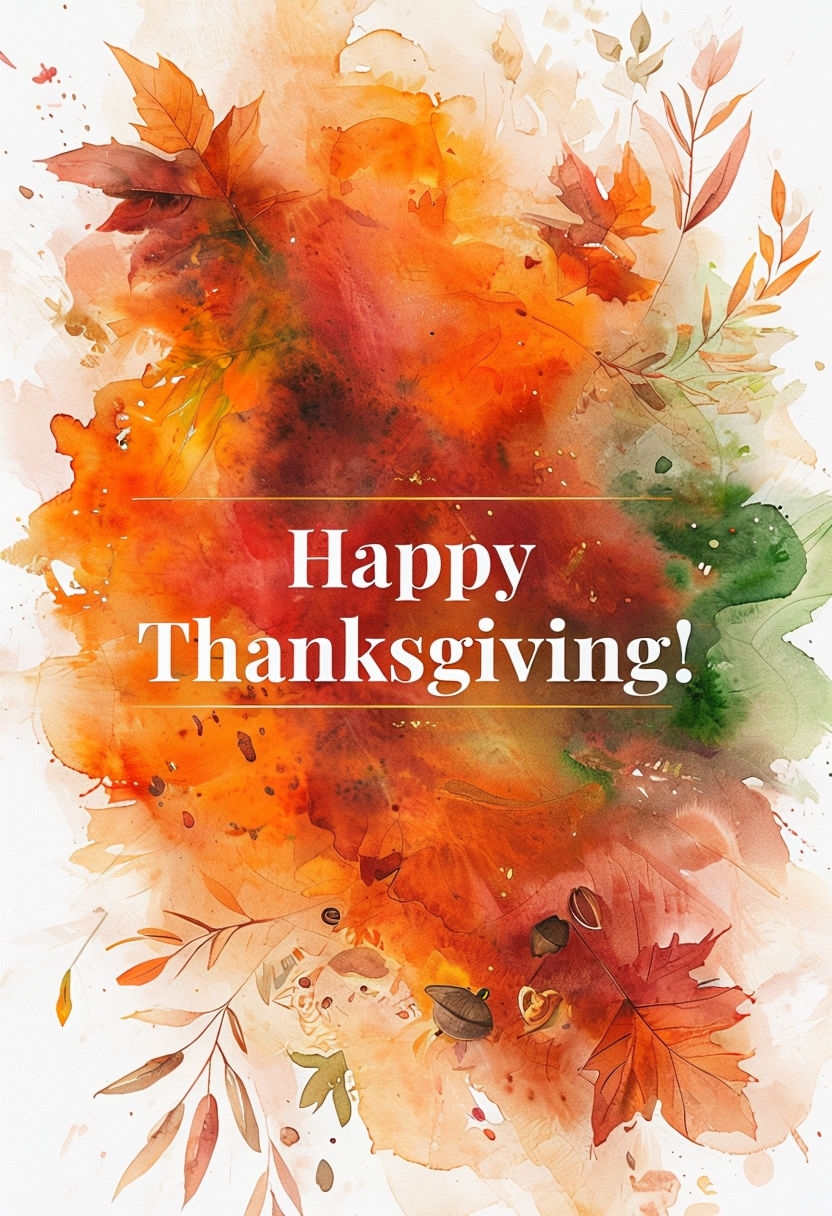 Vibrant Watercolor Happy Thanksgiving Festive Poster