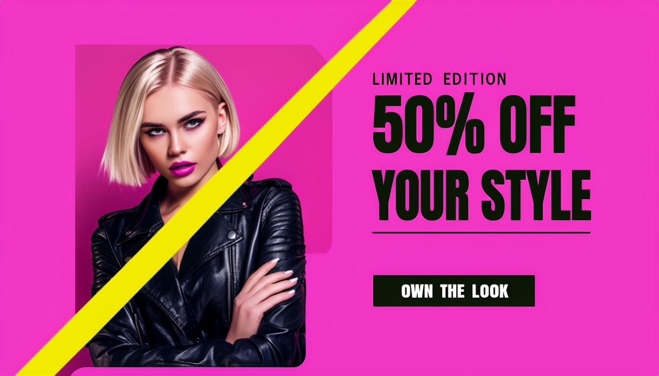 Bold Magenta Sale Advertisement Featuring Stylish Young Woman Ads