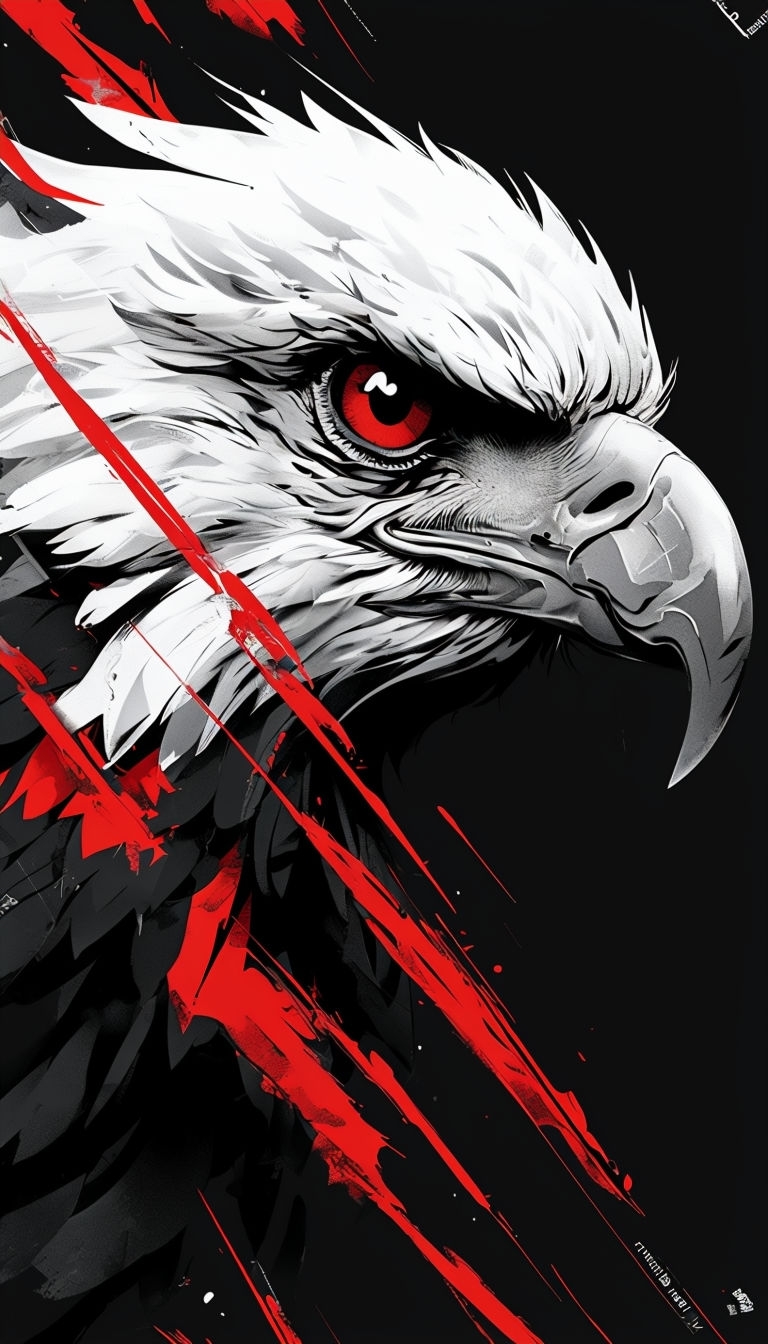 Intense Eagle Head Digital Art with Red Brush Strokes Mobile Wallpaper