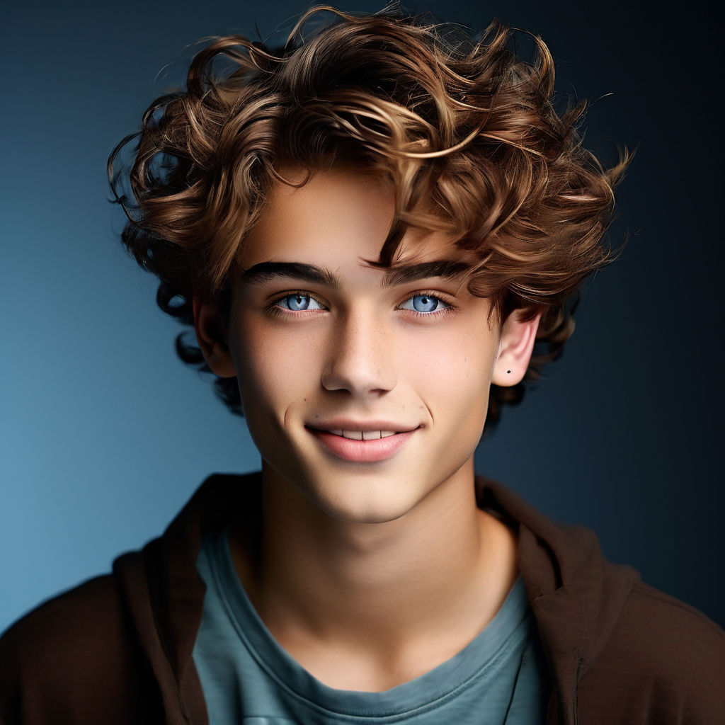 Young thin 18 year old guy with short curly brown hair and b... by ...