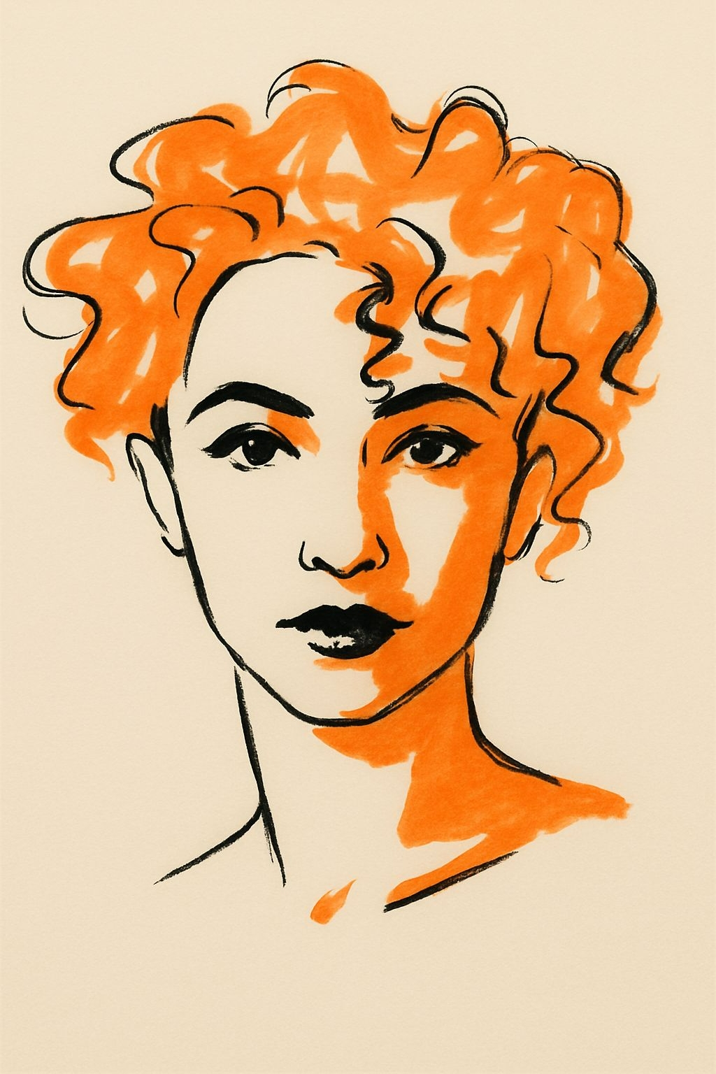 Vibrant Orange Curly Hair Woman Portrait Minimalist T-Shirt