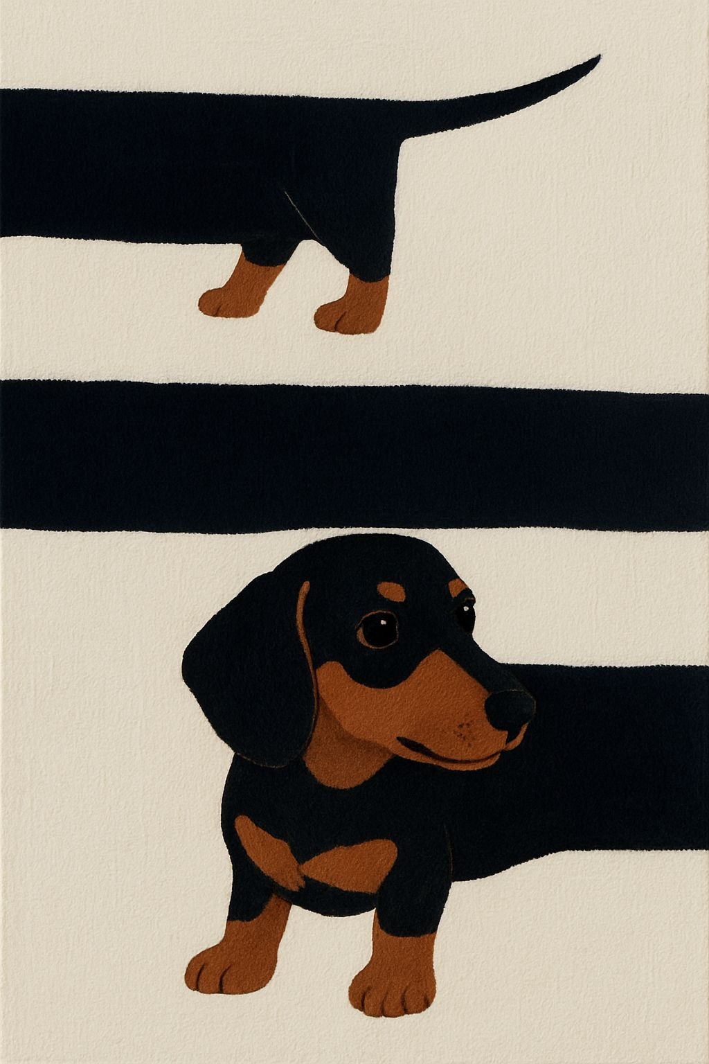 Minimalist Black and Tan Dachshund Illustration with Navy Stripes Mobile Wallpaper