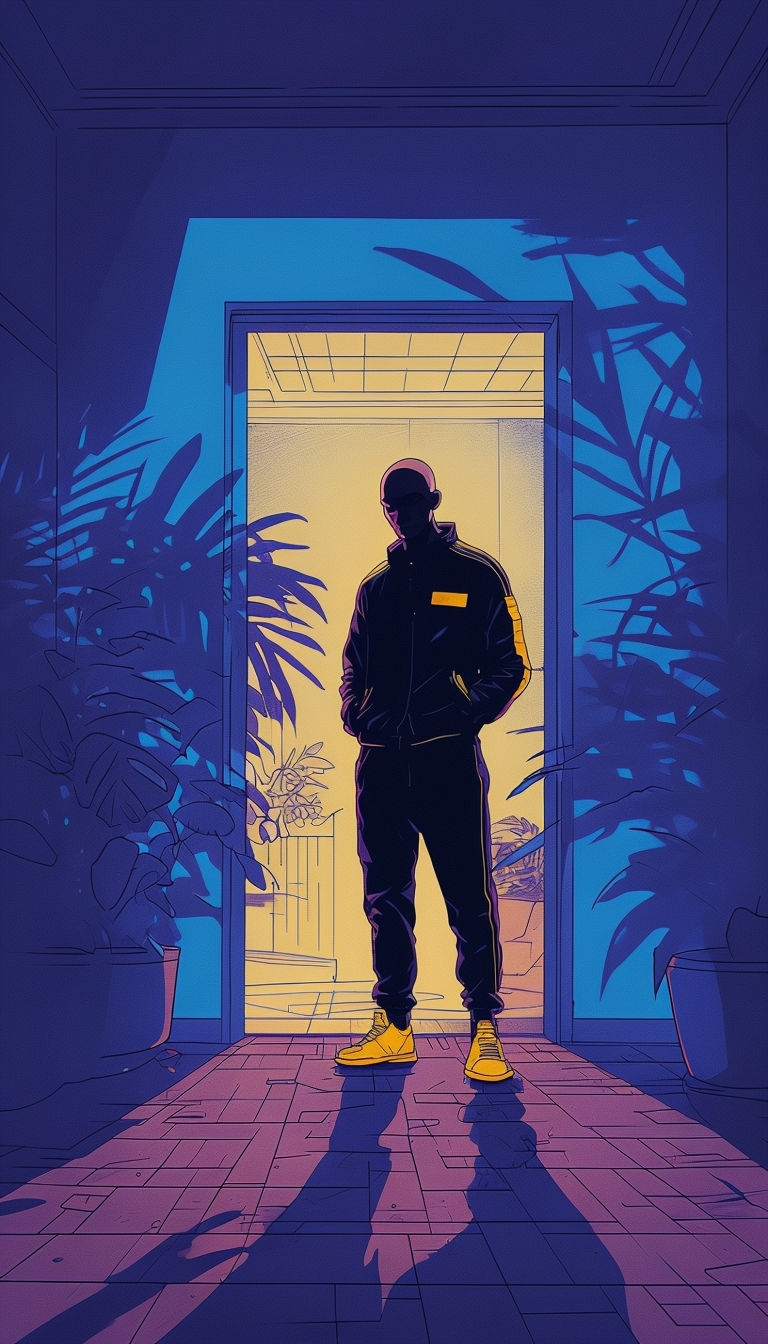 Mysterious Solitary Figure in Surreal Comic Style Illustration Art