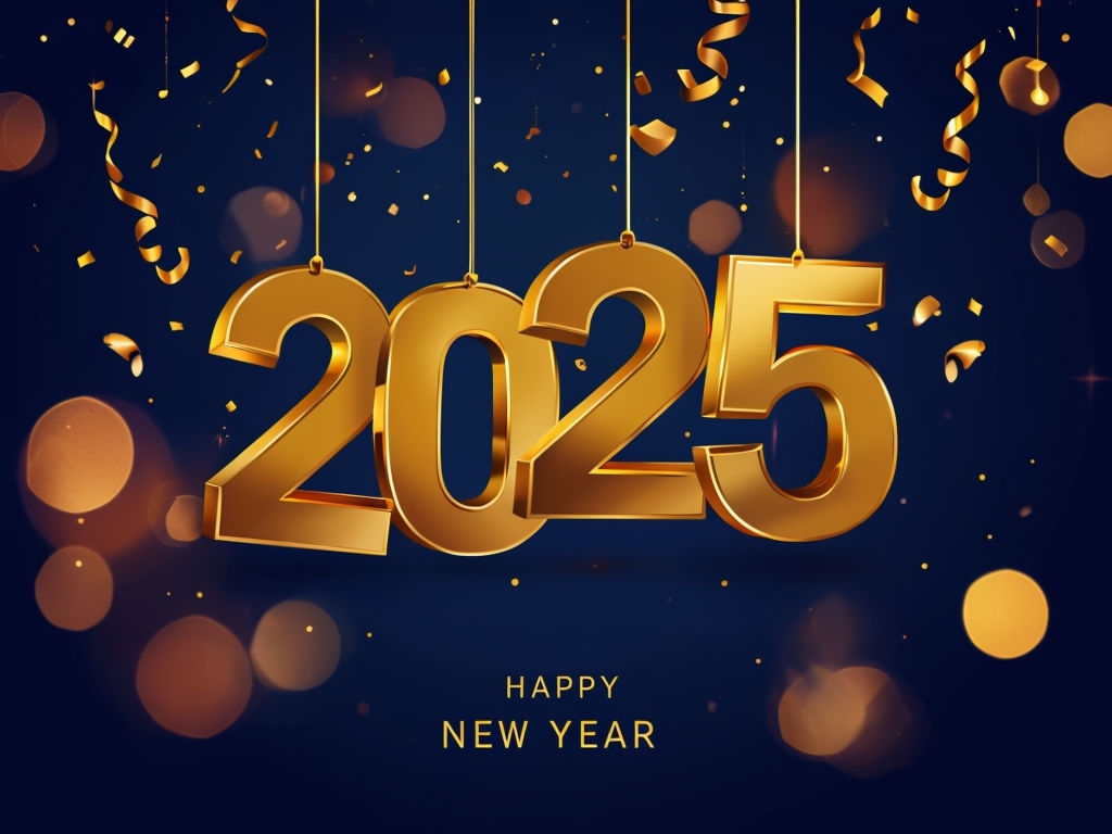 Elegant 2025 New Year Celebration with Gold Numbers and Confetti Card & Invite