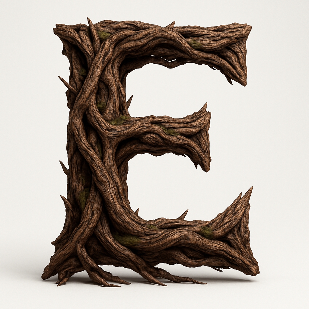 Natural Wooden Letter E 3D Monogram Art Illustration