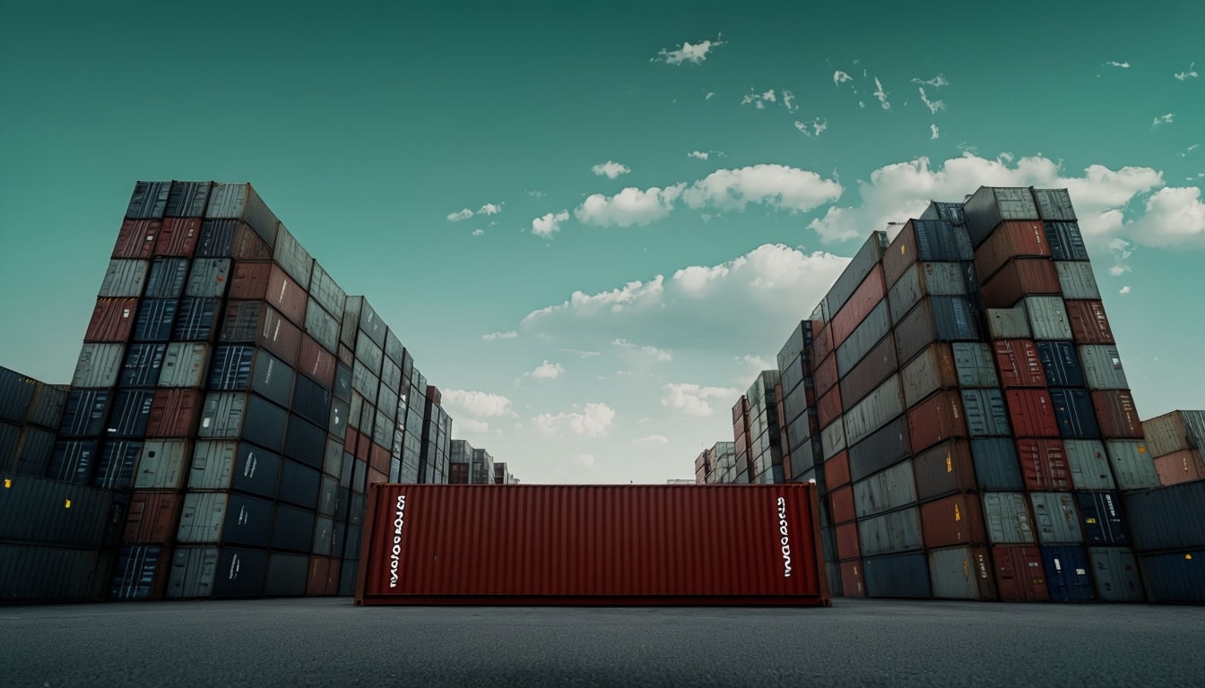 Industrial Shipping Container Yard with Clear Sky Virtual Background