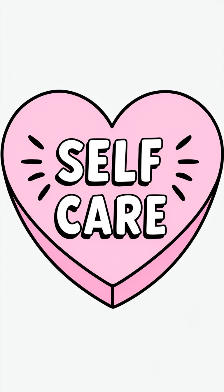 Light Pink Heart-Shaped Self Care Candy Illustration Sticker