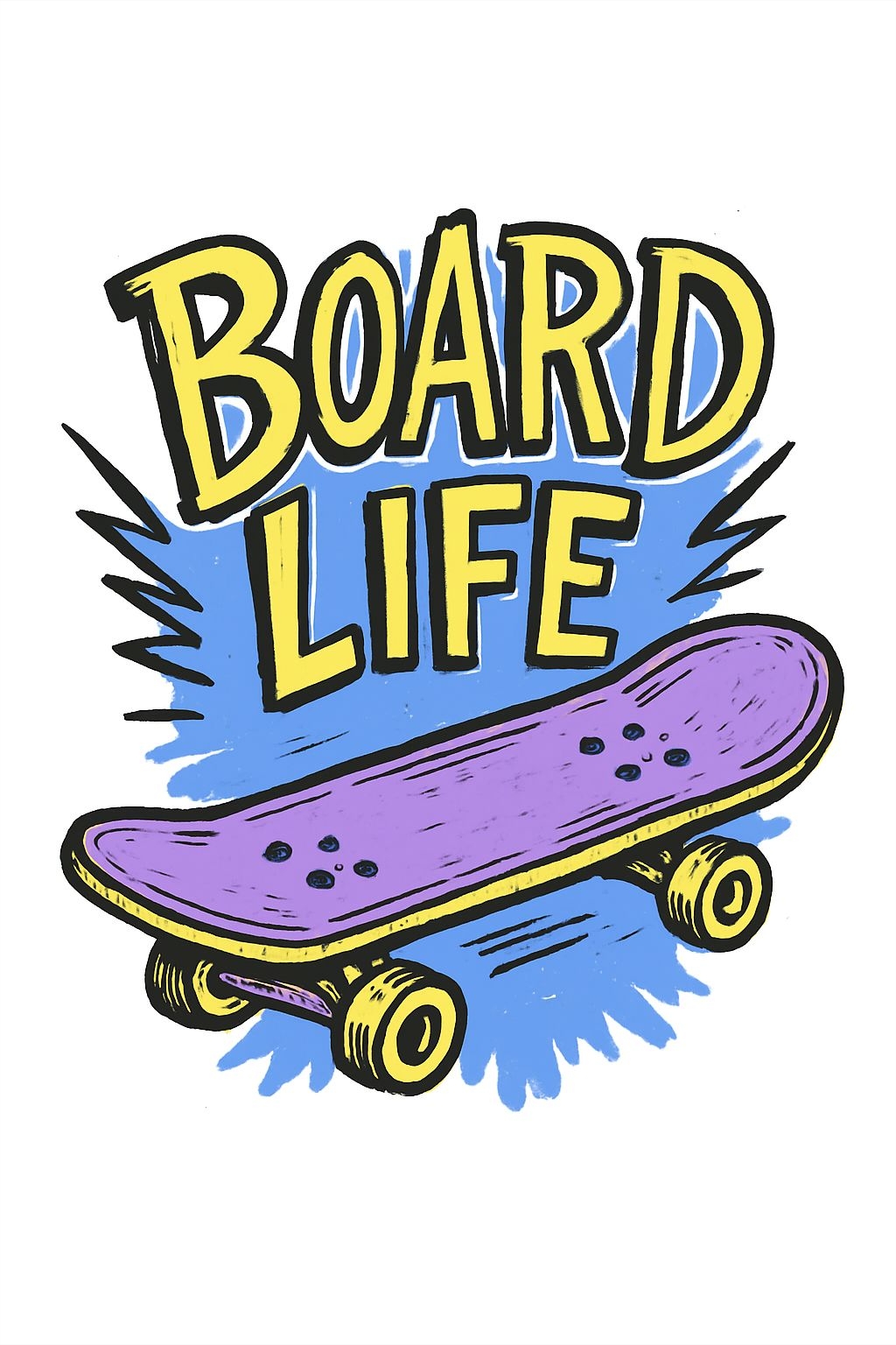 Vibrant Cartoon Board Life Skateboard Design T-Shirt
