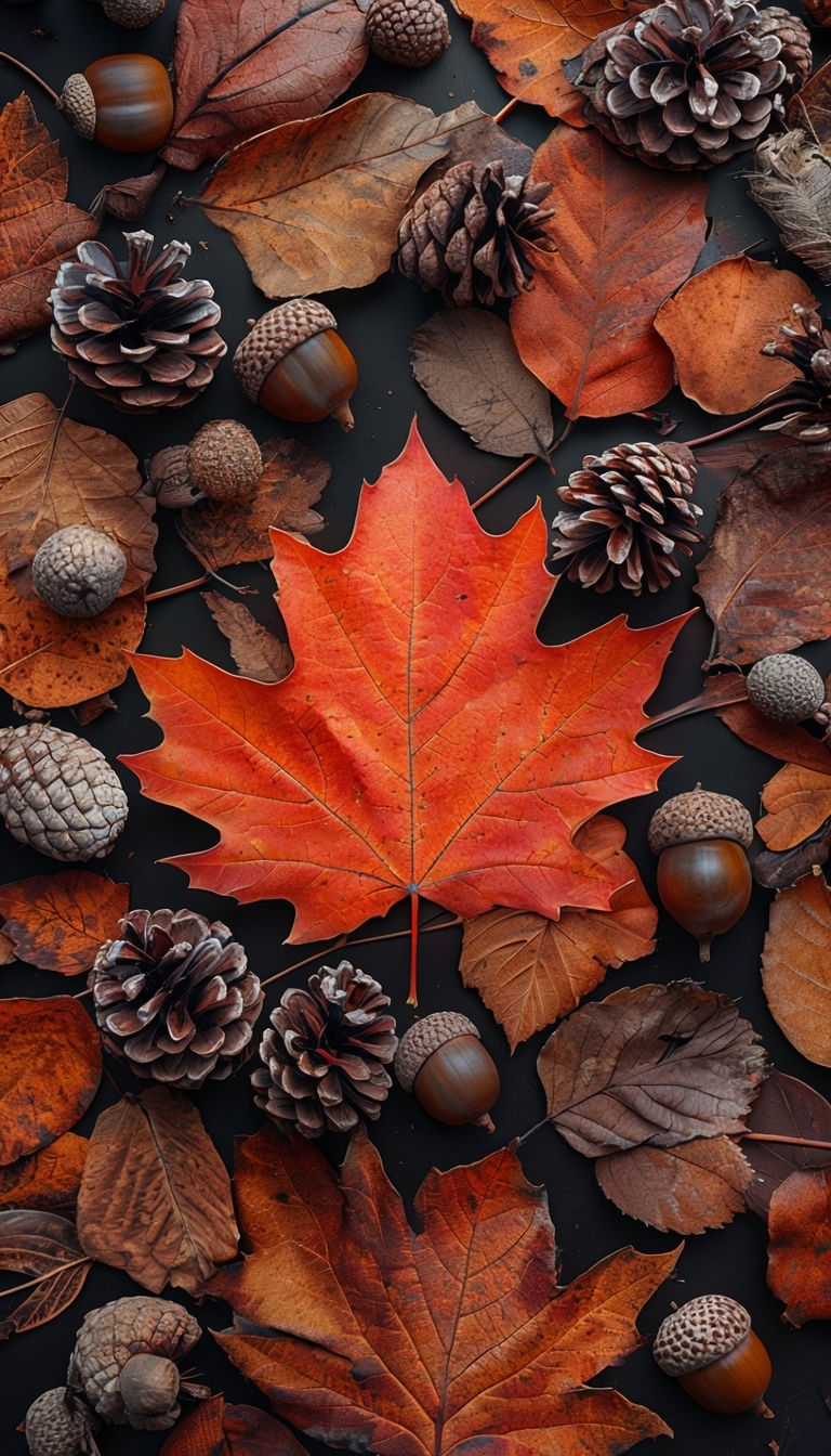 Richly Textured Autumn Leaves and Nature Elements Art