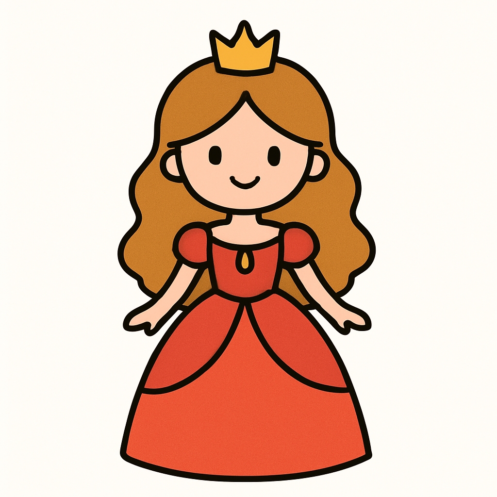 Cute Cartoon Princess with Red Dress and Crown Sticker