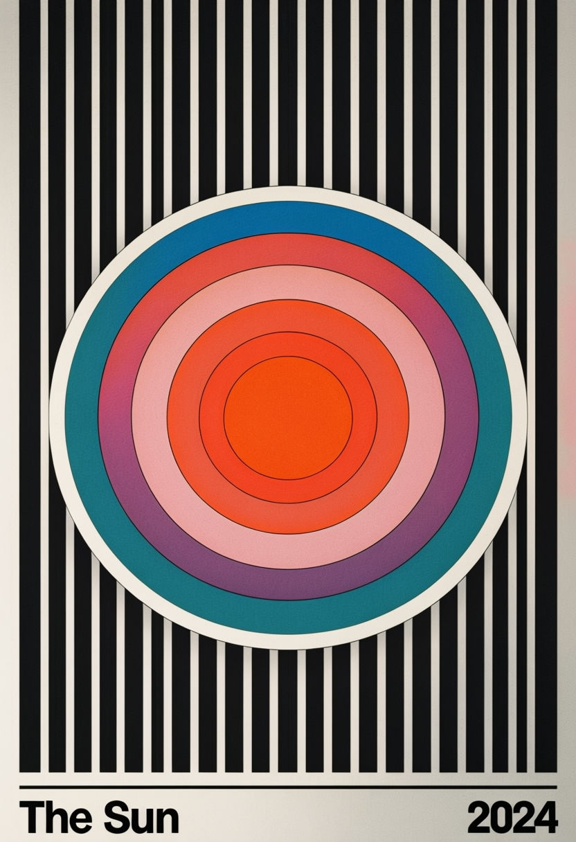 Vibrant Modernist Circle Design Poster with 'The Sun' and 2024