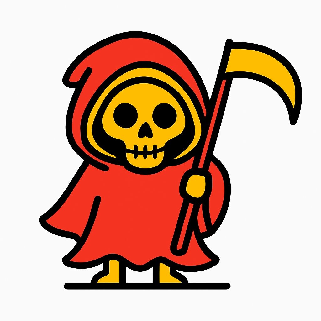 Whimsical Yellow Skull Character in Red Cloak Sticker