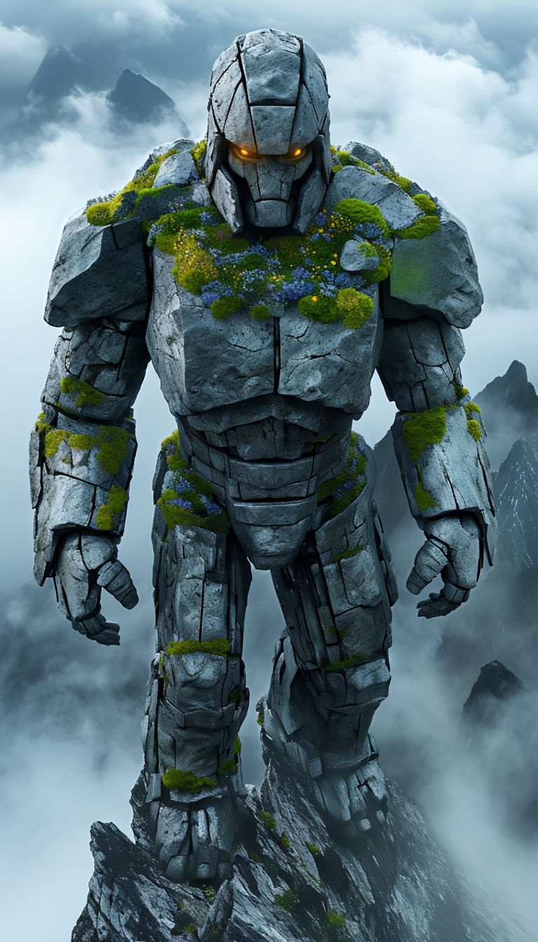 Majestic Stone Golem of the High Peaks Mountain Art