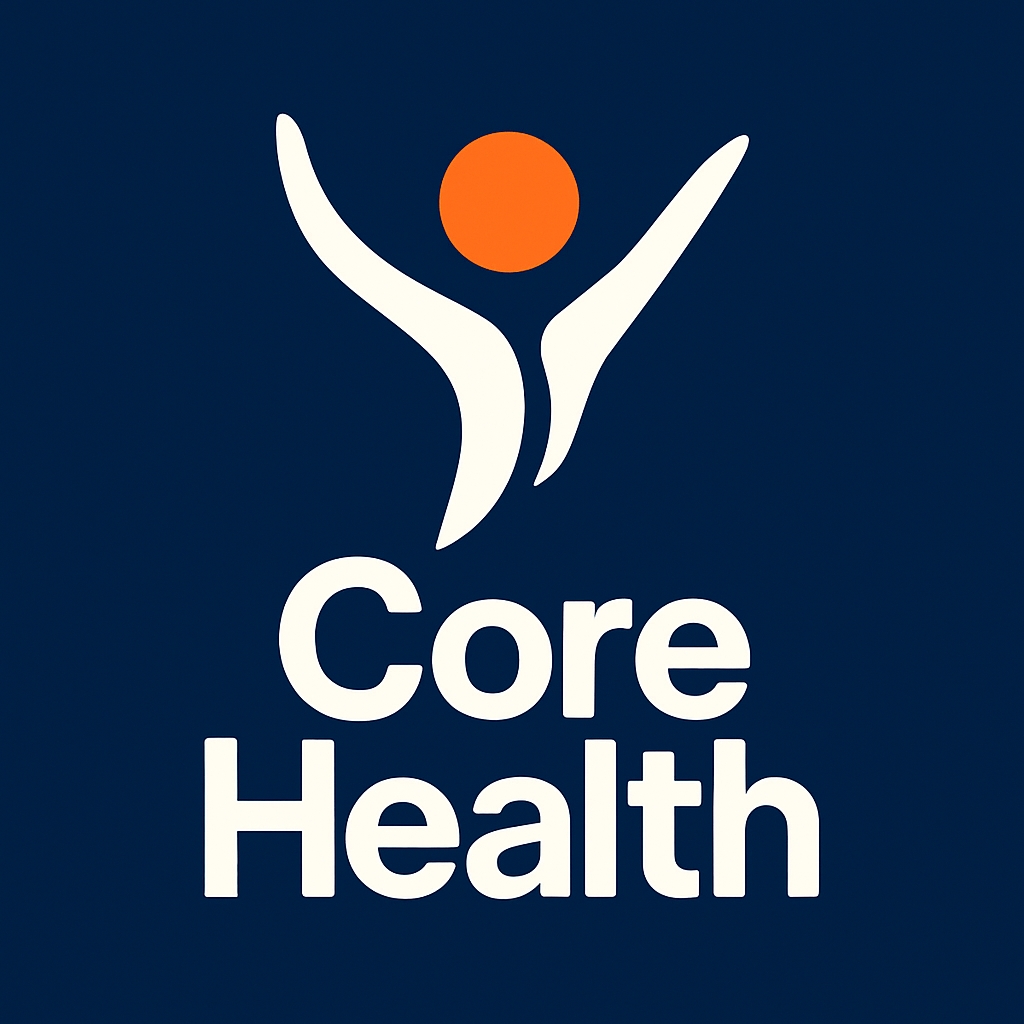 Modern Minimalist Core Health Logo Design on Navy Background