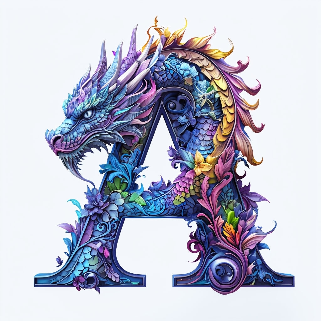 Vibrant Dragon-Themed Uppercase 'A' Monogram Art Design Monogram