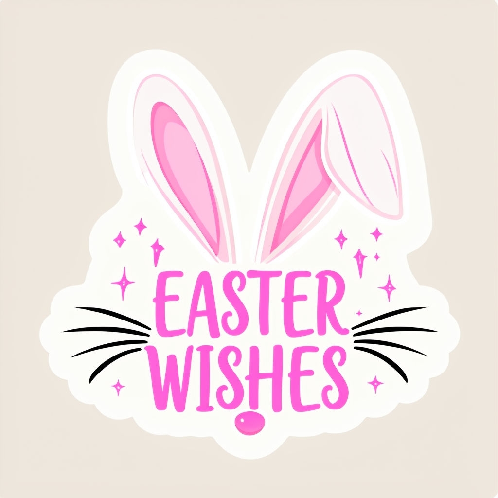 Playful Easter Wishes Bunny Ears Sticker Design