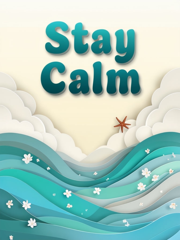 Stay Calm Motivational Waves Illustration Poster