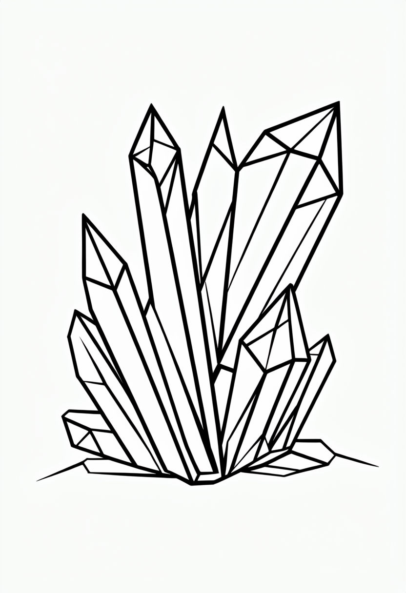 Stylized Black and White Geometric Crystals Line Drawing Coloring Book Page