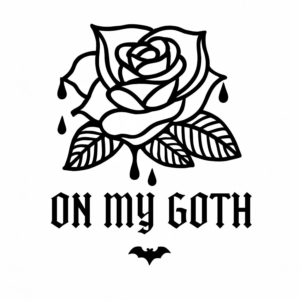 Intricate Black Rose and Bat Gothic Design Sticker