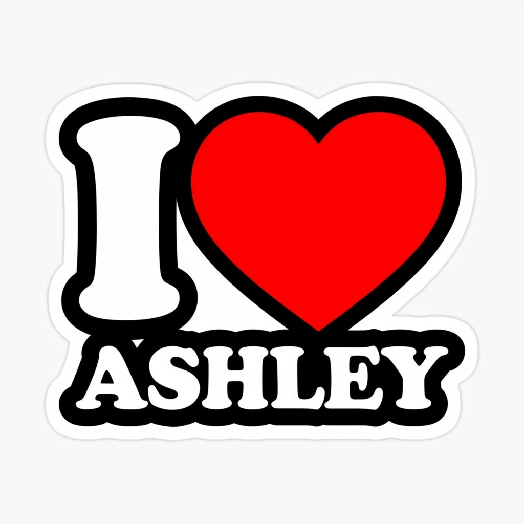 Bold Red Heart and I Love Ashley Sticker Design