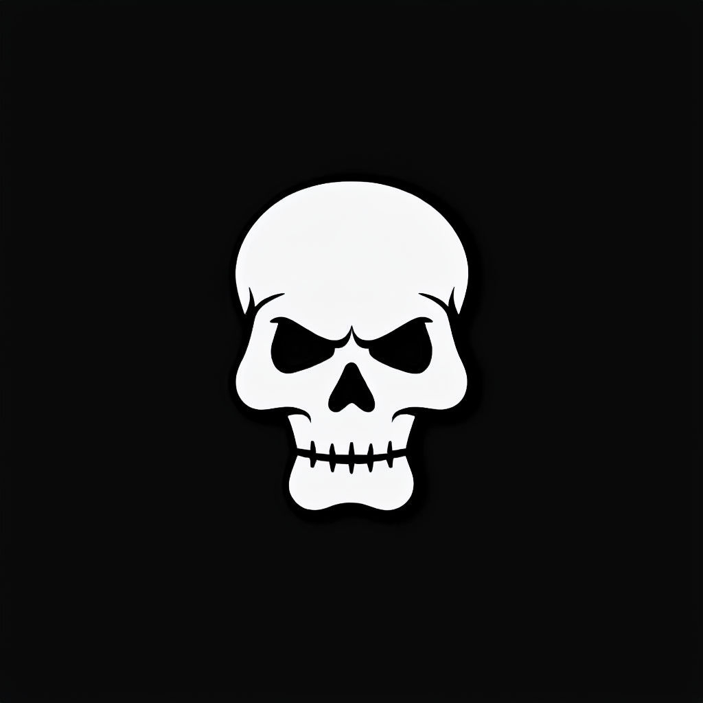 Minimalist White Skull Silhouette Against Black Background Logo
