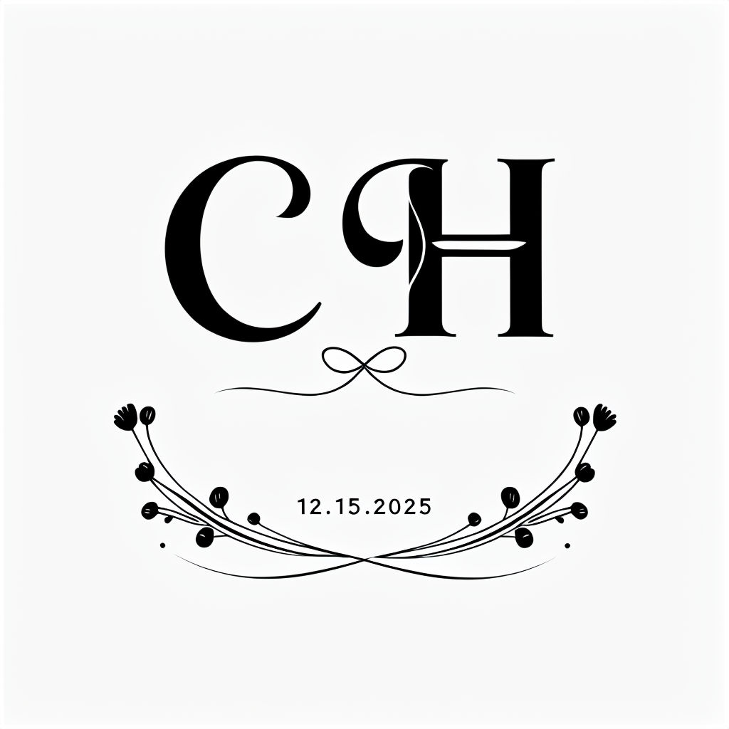 Elegant CH Monogram with Floral Design and Date for Weddings Monogram