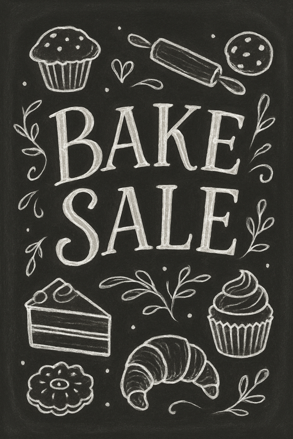 Chalkboard Bake Sale Invitation with Whimsical Baked Goods Signage