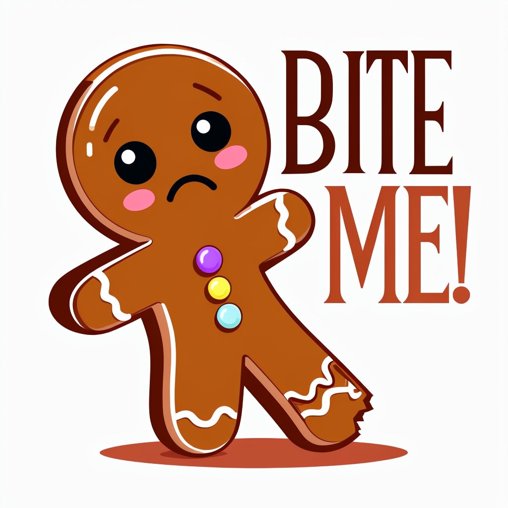 Broken Gingerbread Man Cookie Illustration with Bite Me Text Mug