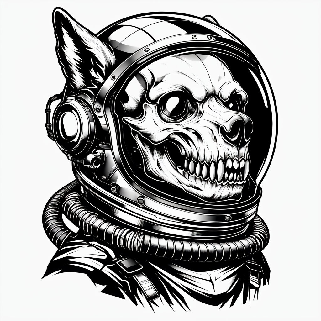 Futuristic Astronaut Wolf Skull Black and White Illustration Mug