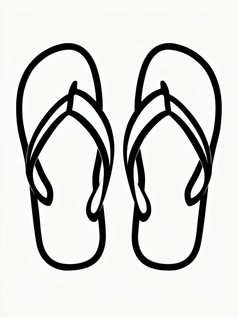 Minimalist Black Line Drawing of Flip-Flops Coloring Book Page