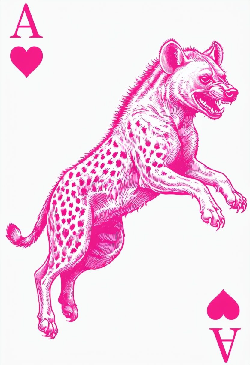 Vintage Aerial Hyena Illustration for Playing Card Design Poster