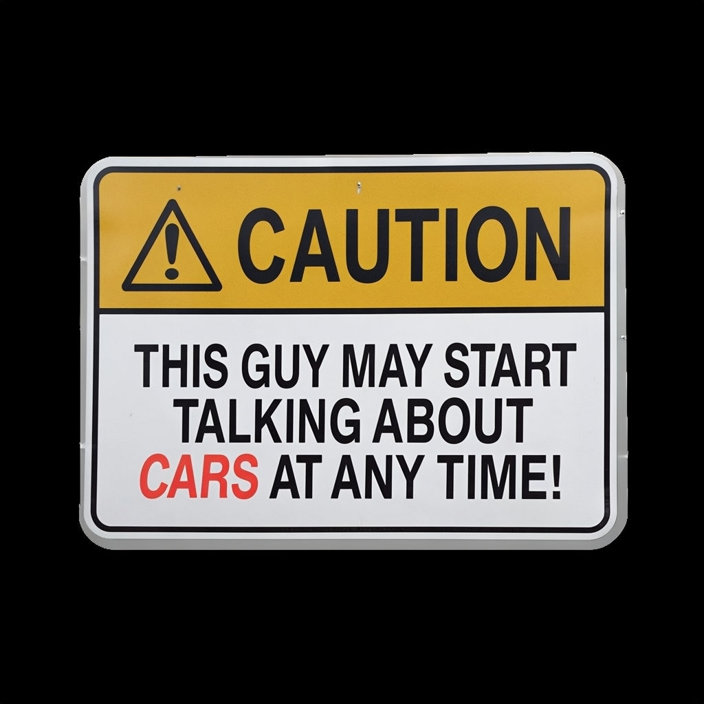 Humorous Caution Sign About Cars with Bold Warning Message Poster