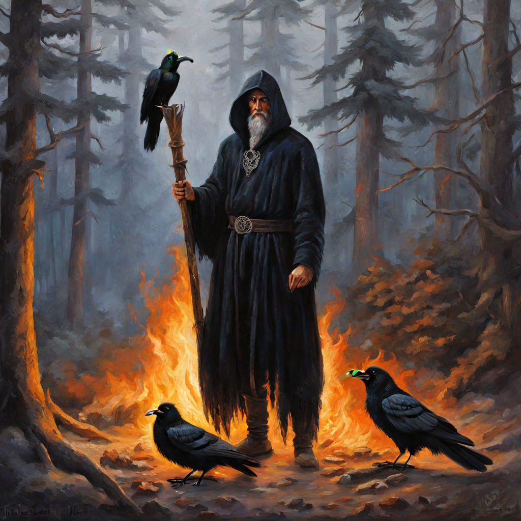 Oil painting. The pagan Slavic sorcerer is a raven. He is we... by ...