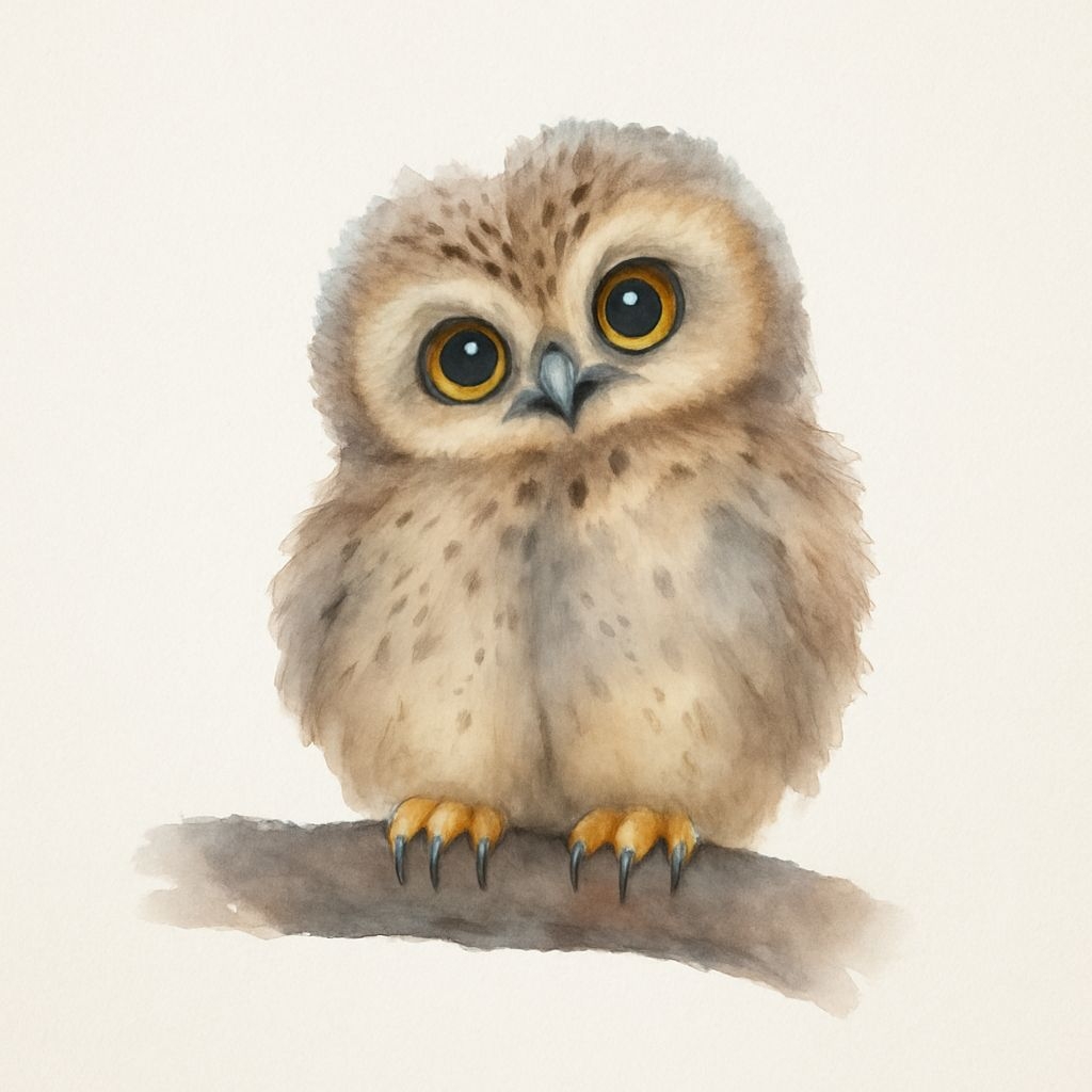 Whimsical Watercolor Owl Perched on Branch Sticker