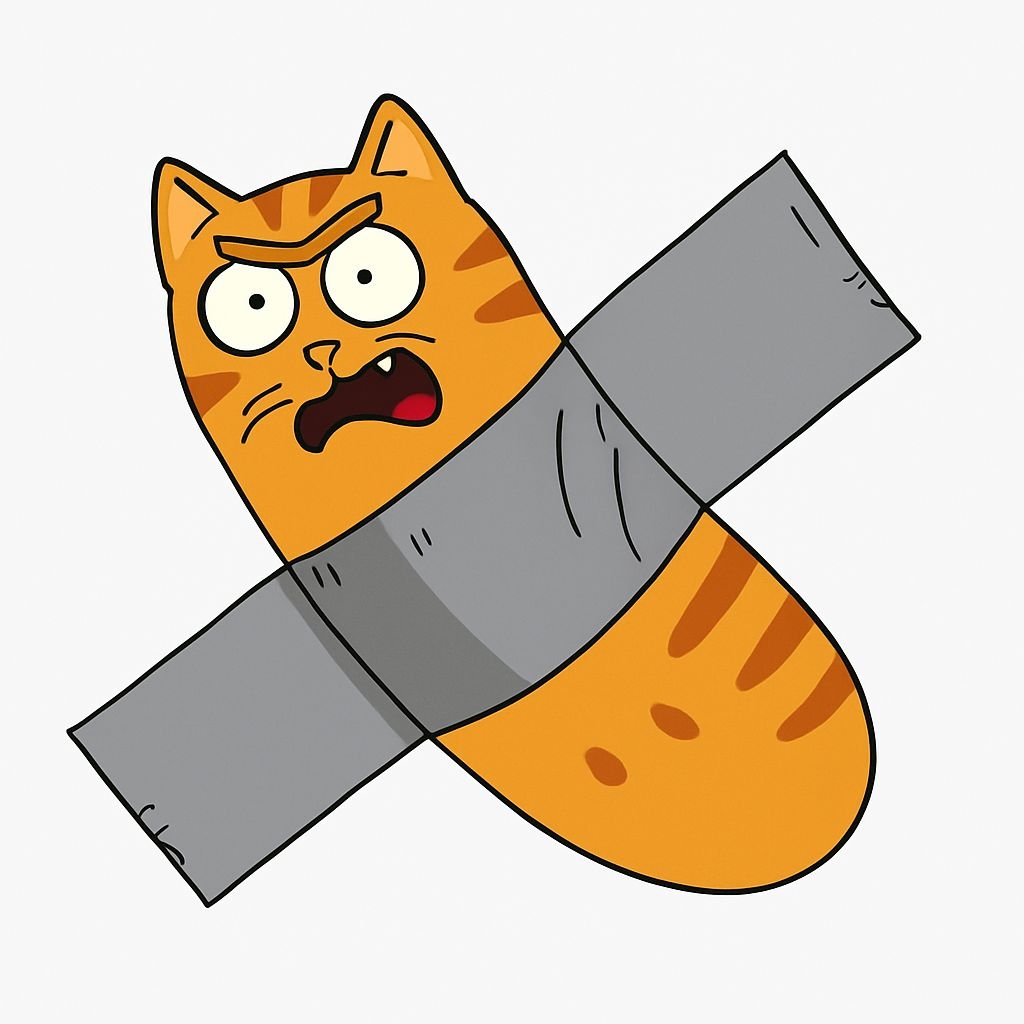 Funny Orange Tabby Cat with Duct Tape Cartoon Sticker